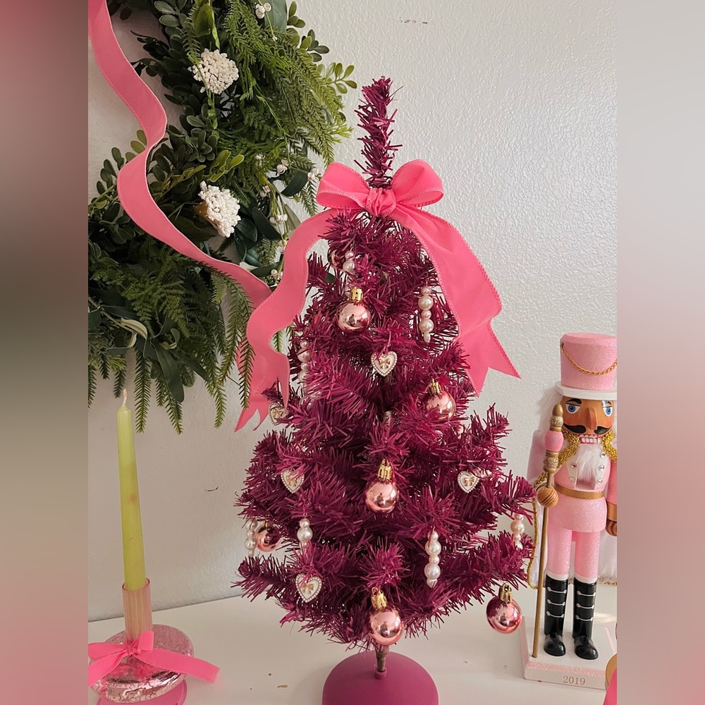 Barbie-Inspired Pink Christmas Tree 22” Coquette Glam Holiday Decor